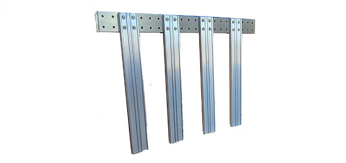 Close-up of profiled aluminum cathodes designed to increase surface area and current distribution.