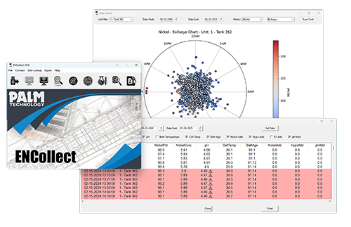 ENCollect V5 data collection software overview.  This allows the user to collect all the data from the Palm ENControl - Electroless Nickel