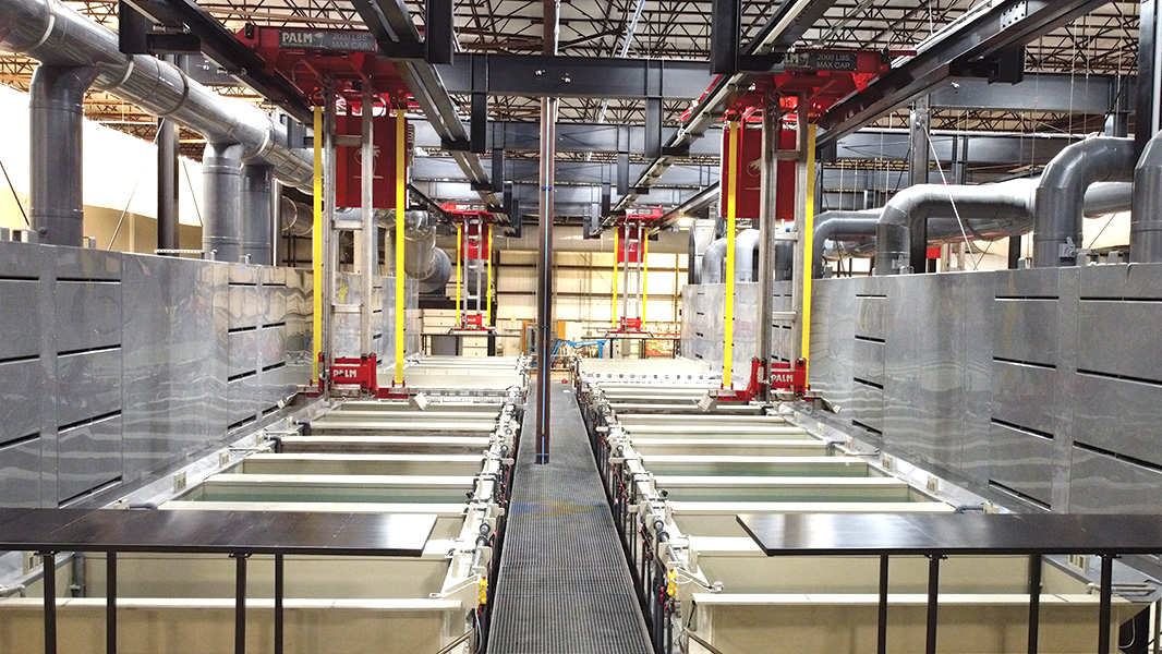 Palm Technology engineered, built and installed 5 hoist automatic anodizing process line