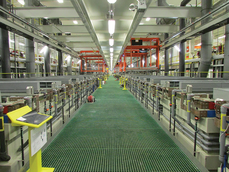 18 Hoist plating on platitcs POP - automated copper nickel chrome line engineered and built by Palm Technology