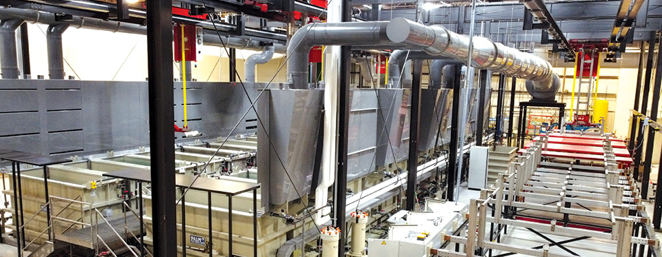 A Palm Technology designed, built and installed 5 hoist automatic anodizing line.