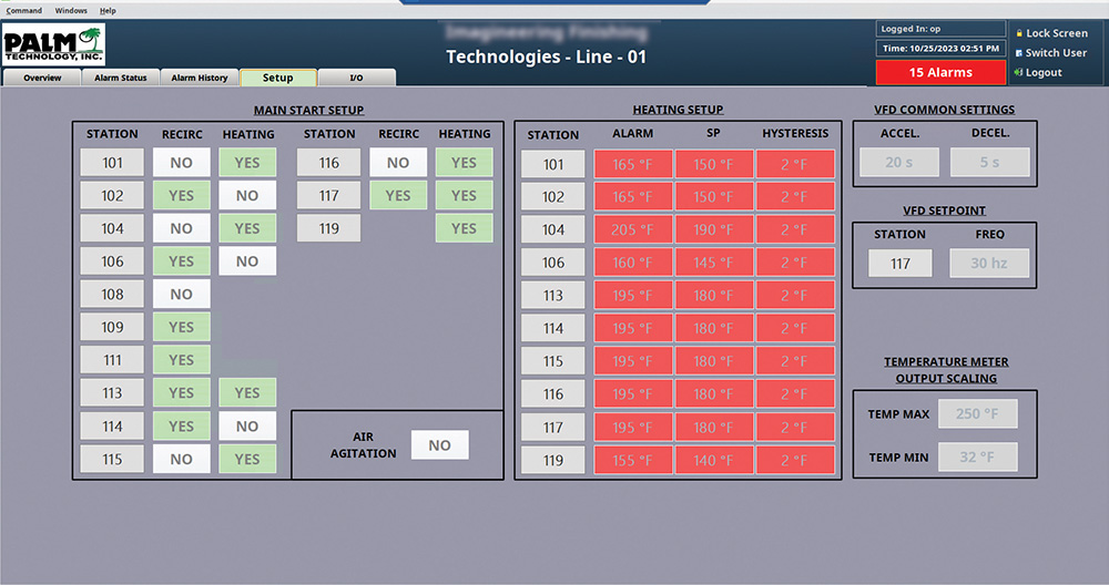 Screenshot of a manual plating line control system