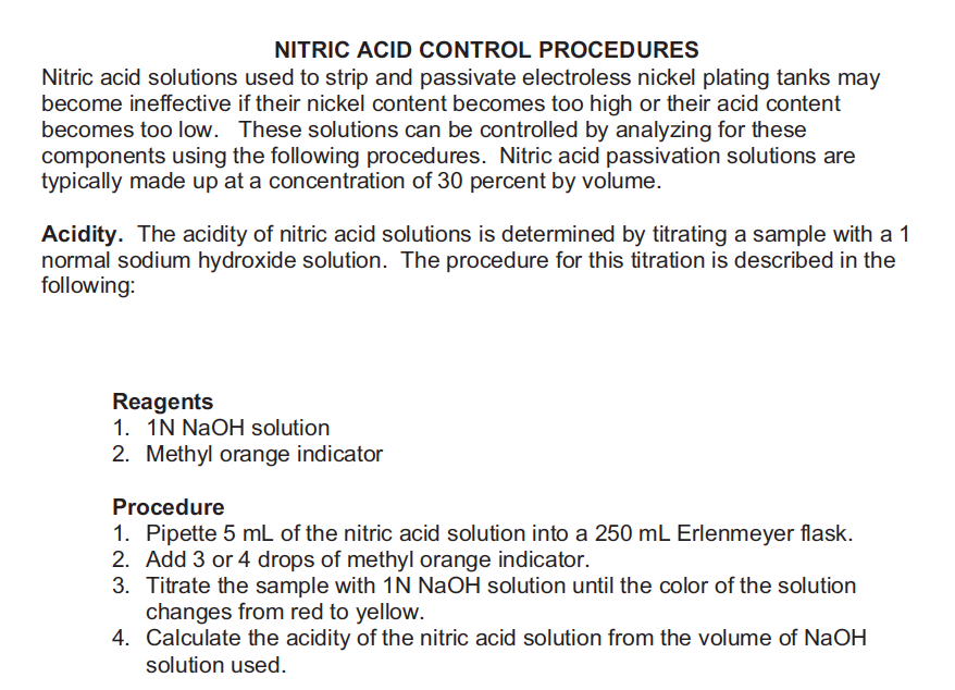 Nitric Acid Control Procedure